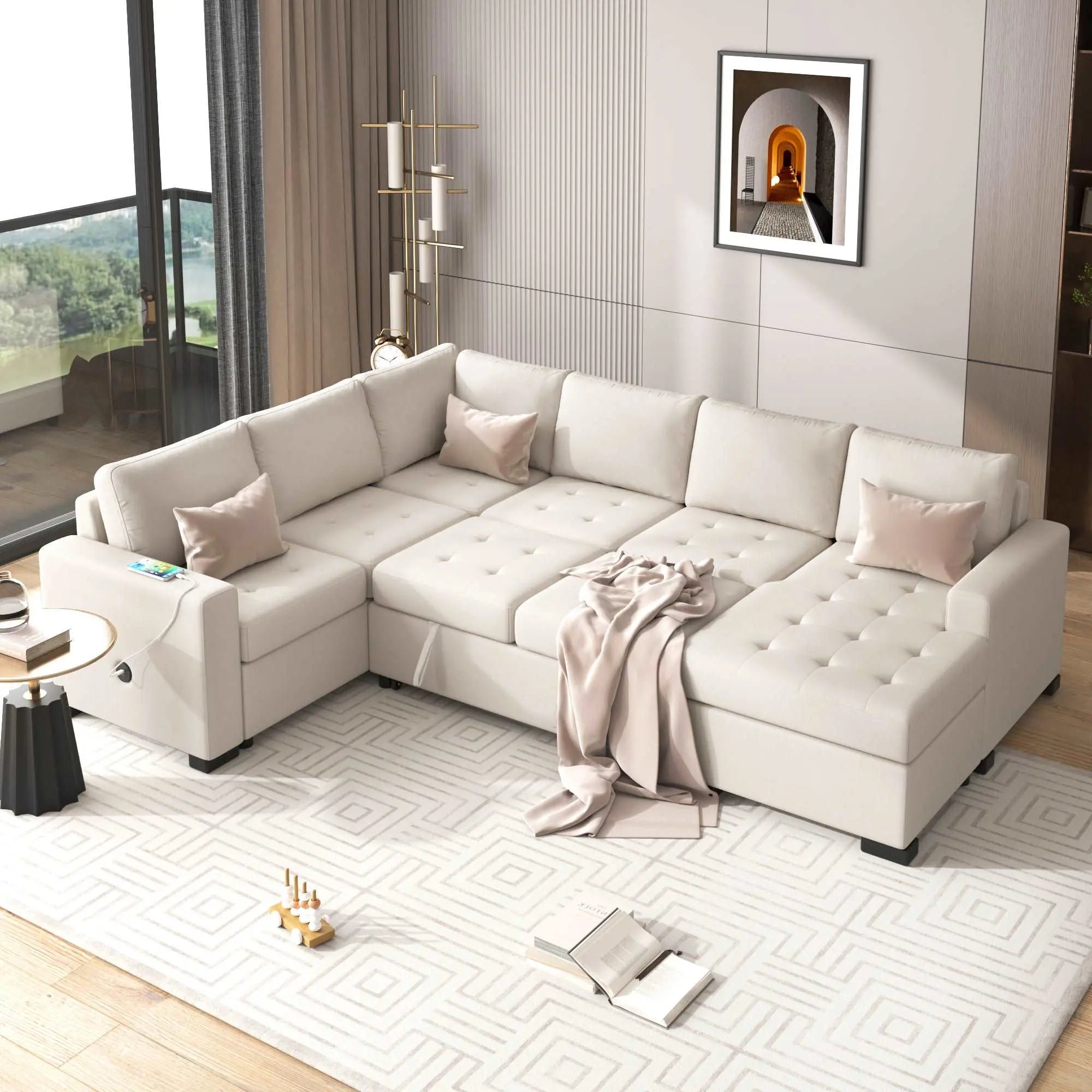 Bellemave® 108.3" Modular Combination Sofa with Ottoman L - shaped Corner Combination, USB and Type - C Interfaces - Bellemave