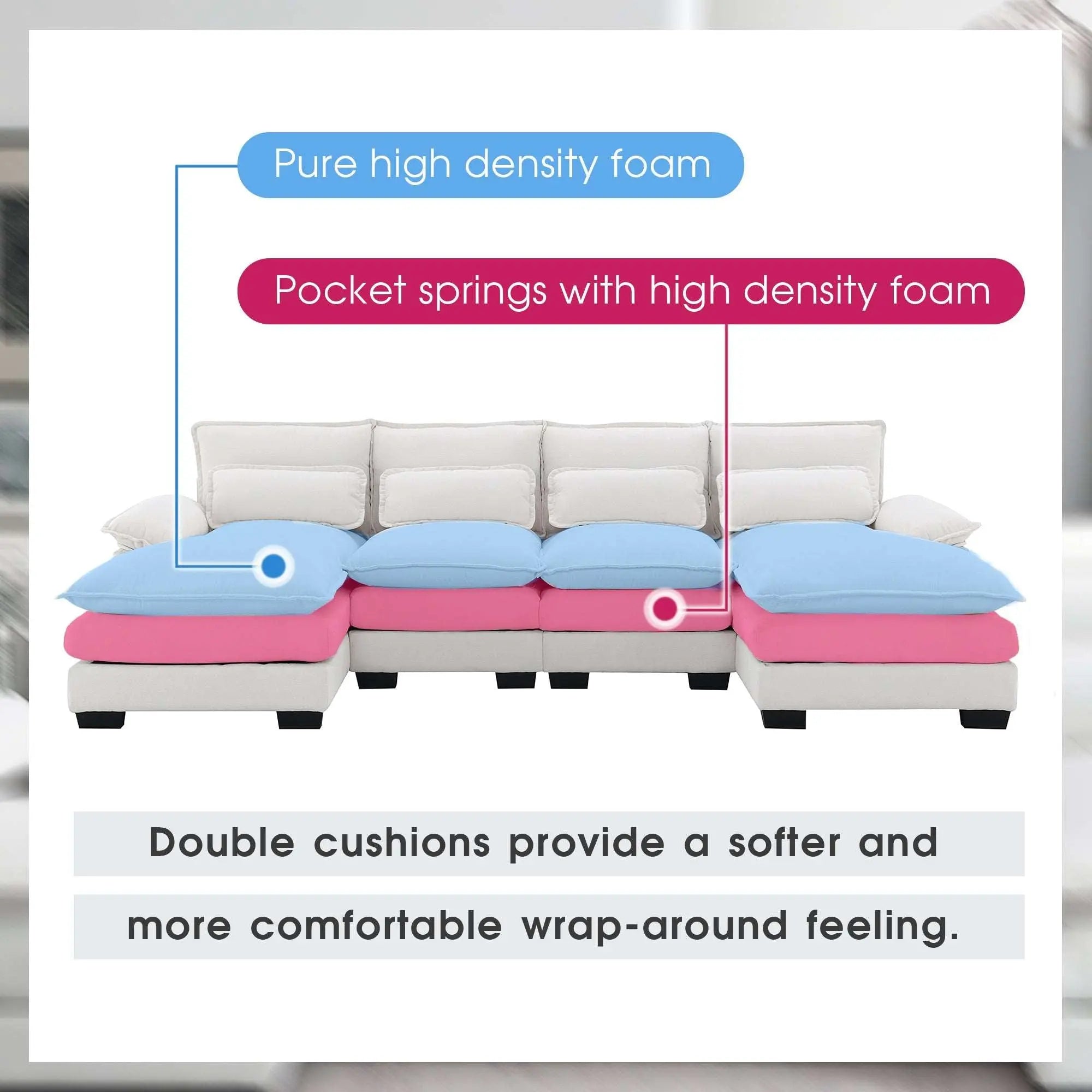 Bellemave® 109.8" Modern U - shaped Sectional Sofa with Waist Pillows - Bellemave