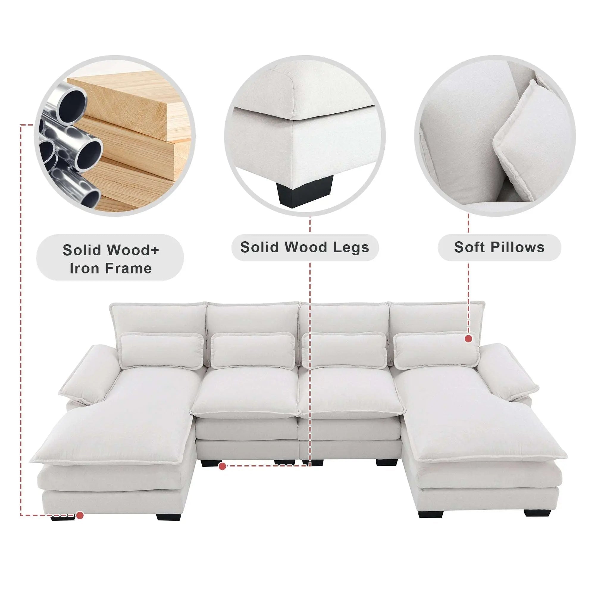 Bellemave® 109.8" Modern U - shaped Sectional Sofa with Waist Pillows - Bellemave