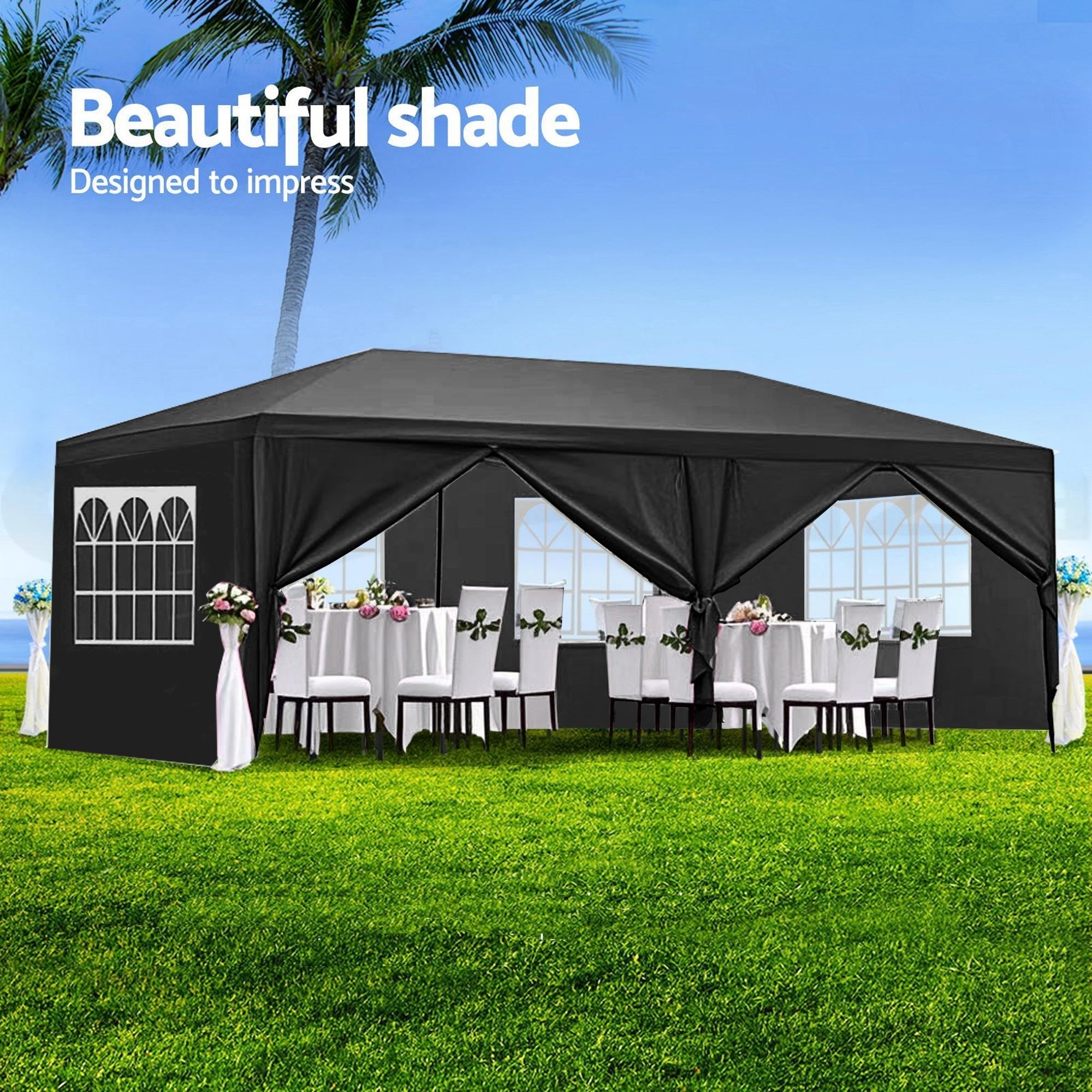 Bellemave® 10x20' Wedding Party Canopy Tent Outdoor Gazebo with 6 Removable Sidewalls Black Color - Bellemave