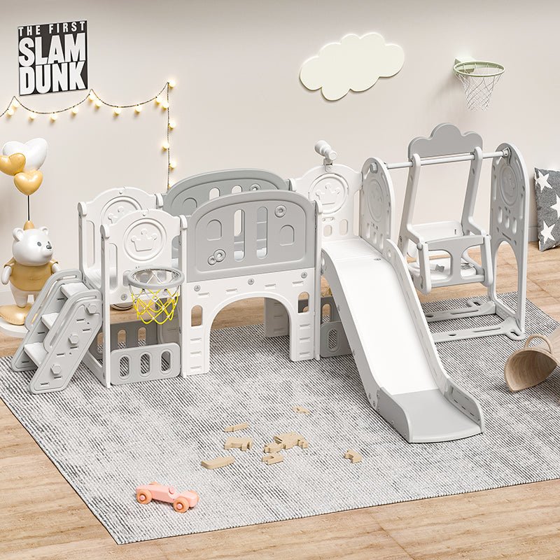 Bellemave® 11 in 1 Toddler Playset with Slid ,Basketball Hoop and Extra Long Aisle, Climbing and Strong swing - Bellemave