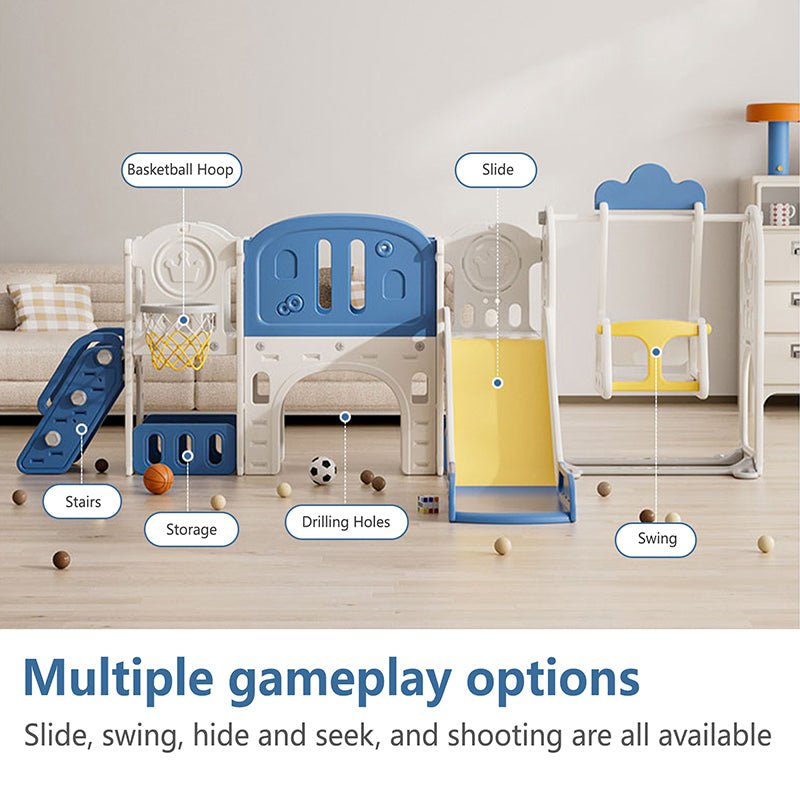 Bellemave® 11 in 1 Toddler Playset with Slid ,Basketball Hoop and Extra Long Aisle, Climbing and Strong swing - Bellemave