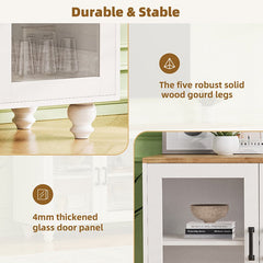 Bellemave® 110" Farmhouse TV Stand with Solid Wood Gourd - Shaped Legs and Adjustable Shelves, Bookshelves & Tempered Glass Doors - Bellemave