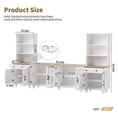 Bellemave® 110" Farmhouse TV Stand with Solid Wood Gourd - Shaped Legs and Adjustable Shelves, Bookshelves & Tempered Glass Doors - Bellemave