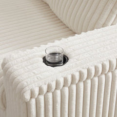Bellemave® 110" L - Shaped Oversized Corduroy Corner Sofa with Two Storage Spaces,USB Port & T - pyce Port and Cup - Holder - Bellemave