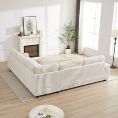 Bellemave® 110" L - Shaped Oversized Corduroy Corner Sofa with Two Storage Spaces,USB Port & T - pyce Port and Cup - Holder - Bellemave