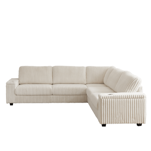 Bellemave® 110" L - Shaped Oversized Corduroy Corner Sofa with Two Storage Spaces,USB Port & T - pyce Port and Cup - Holder - Bellemave