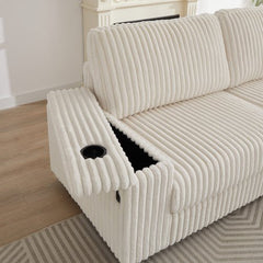 Bellemave® 110" L - Shaped Oversized Corduroy Corner Sofa with Two Storage Spaces,USB Port & T - pyce Port and Cup - Holder - Bellemave