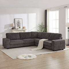 Bellemave® 110" L - Shaped Oversized Corduroy Corner Sofa with Two Storage Spaces,USB Port & T - pyce Port and Cup - Holder - Bellemave