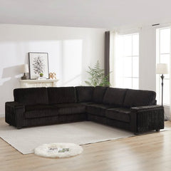Bellemave® 110" L - Shaped Oversized Corduroy Corner Sofa with Two Storage Spaces,USB Port & T - pyce Port and Cup - Holder - Bellemave