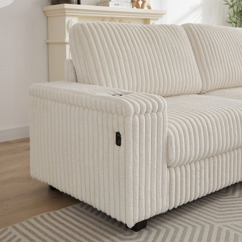 Bellemave® 110" L - Shaped Oversized Corduroy Corner Sofa with Two Storage Spaces,USB Port & T - pyce Port and Cup - Holder - Bellemave