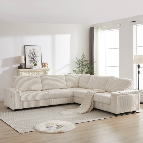 Bellemave® 110" L - Shaped Oversized Corduroy Corner Sofa with Two Storage Spaces,USB Port & T - pyce Port and Cup - Holder - Bellemave