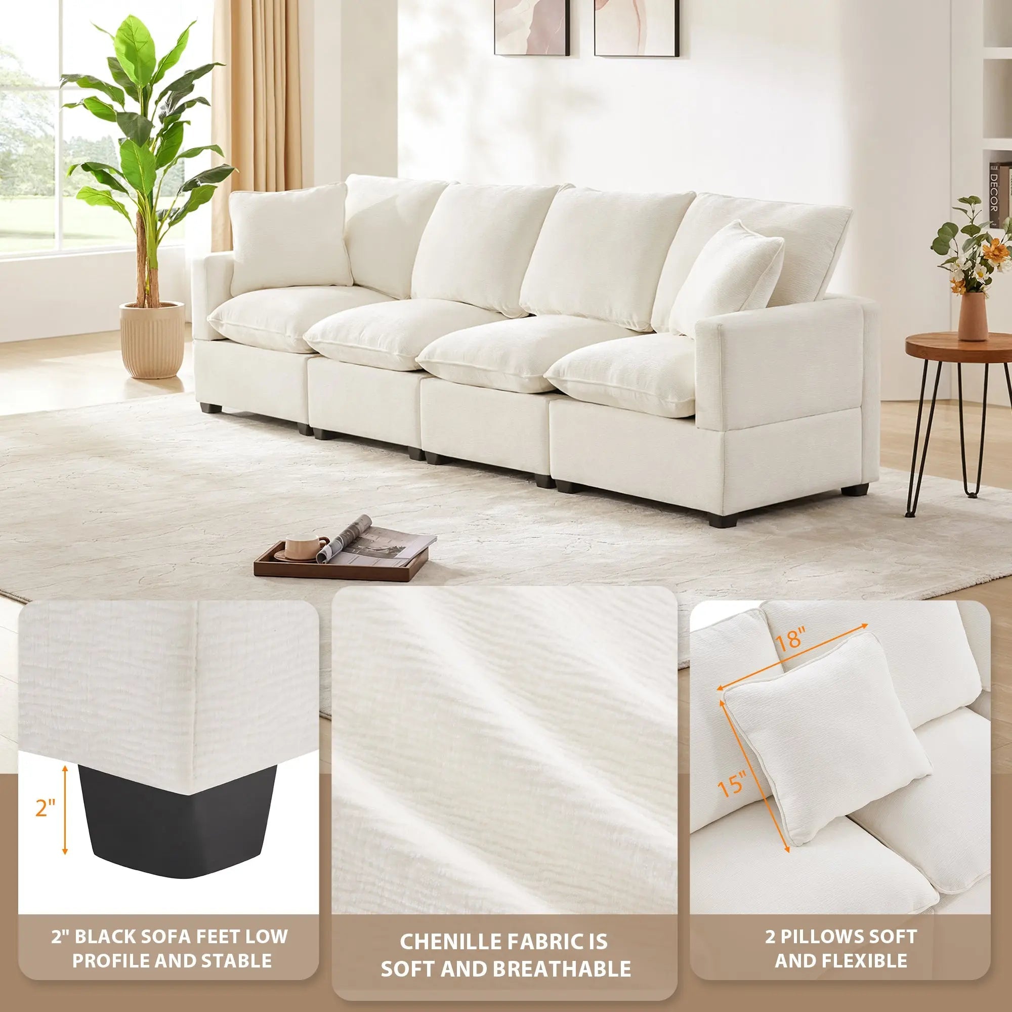 Bellemave® 110" Modern Chenille Modular Sofa with 2 Pillows Included - Bellemave