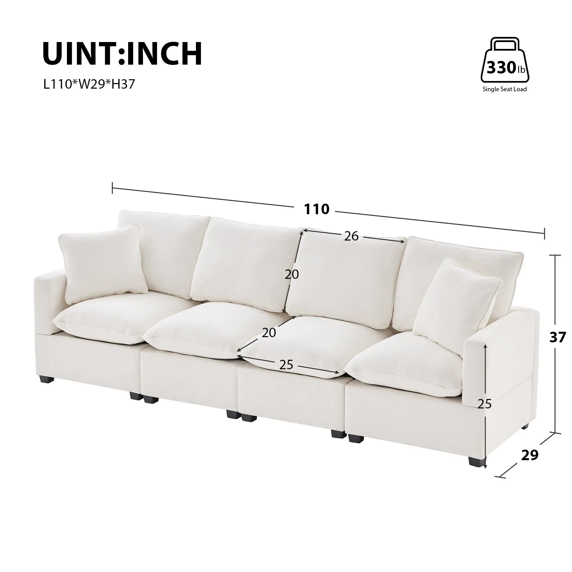 Bellemave® 110" Modern Chenille Modular Sofa with 2 Pillows Included - Bellemave