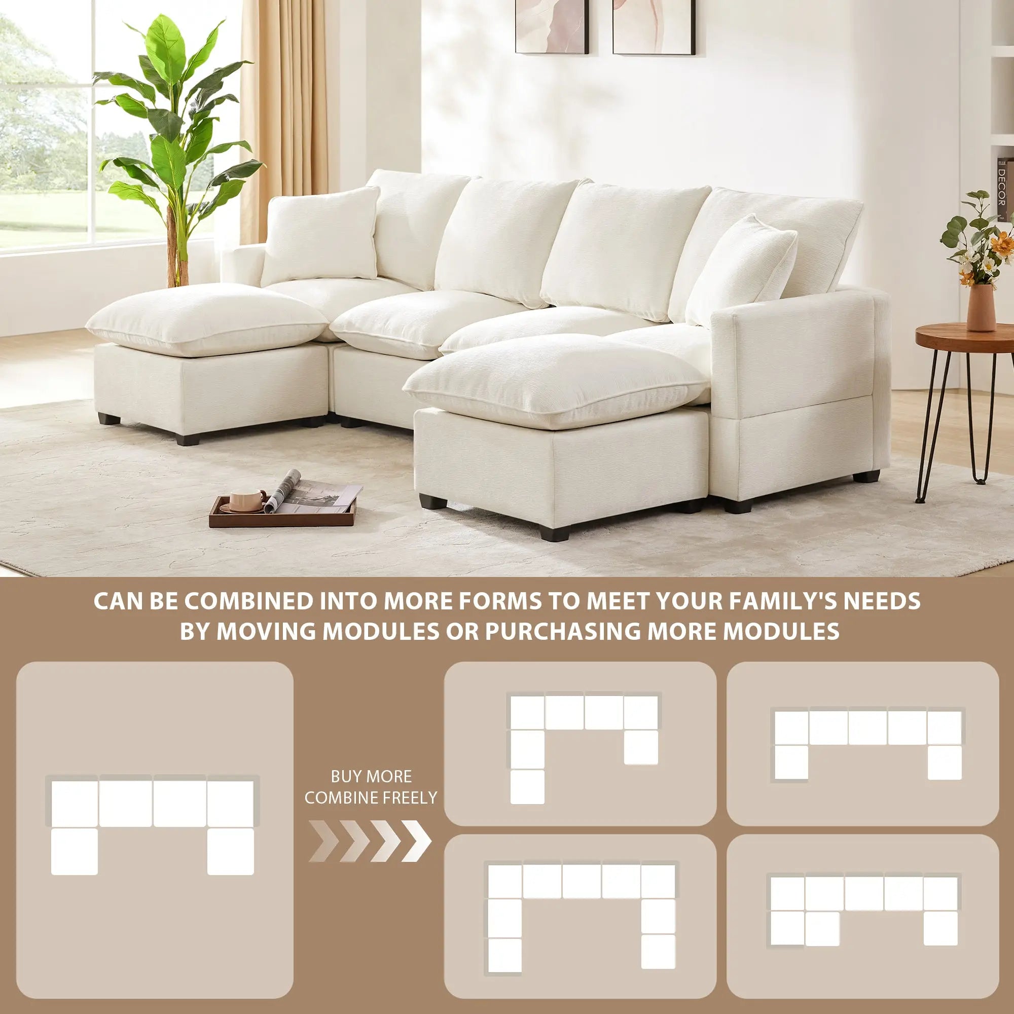 Bellemave® 110" U - Shape Modern Chenille Modular Sofa with 2 Pillows Included - Bellemave