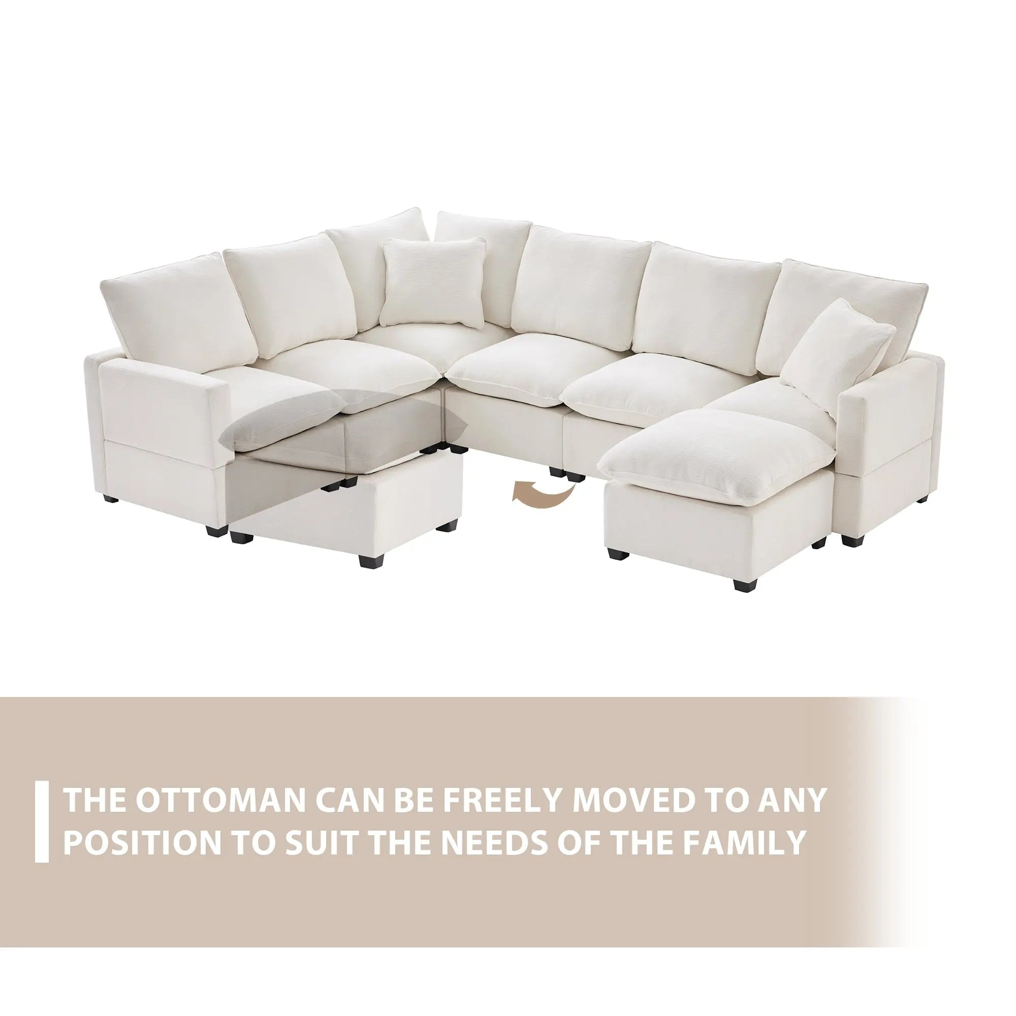 Bellemave® 110" U - Shape Modern Chenille Modular Sofa with 2 Pillows Included - Bellemave