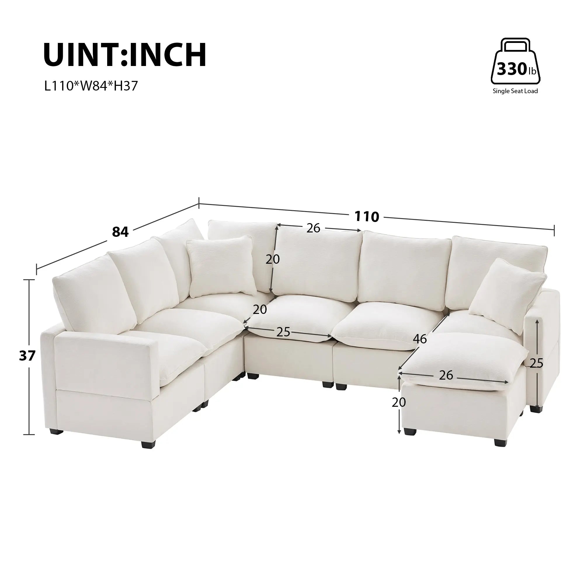 Bellemave® 110" U - Shape Modern Chenille Modular Sofa with 2 Pillows Included - Bellemave