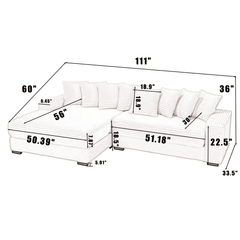 Bellemave® 111" Oversized Two - Piece L Shaped Corduroy Sofa with Armrests and 8 Throw Pillows - Bellemave