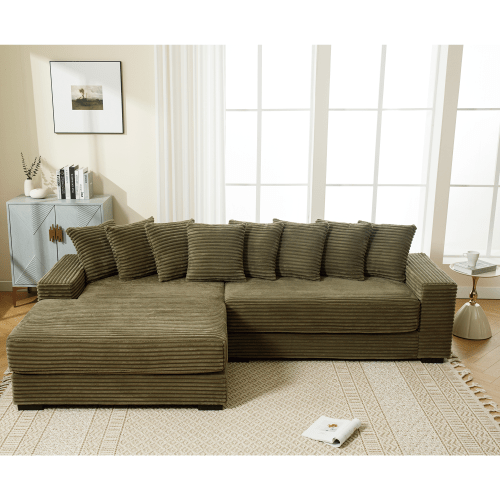 Bellemave® 111" Oversized Two - Piece L Shaped Corduroy Sofa with Armrests and 8 Throw Pillows - Bellemave