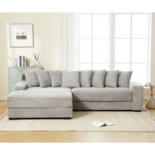 Bellemave® 111" Oversized Two - Piece L Shaped Corduroy Sofa with Armrests and 8 Throw Pillows - Bellemave