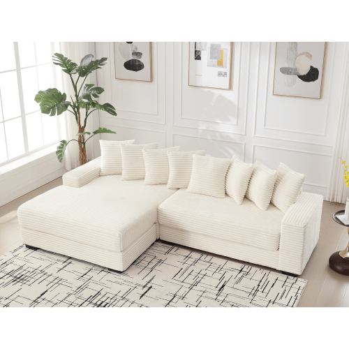 Bellemave® 111" Oversized Two - Piece L Shaped Corduroy Sofa with Armrests and 8 Throw Pillows - Bellemave