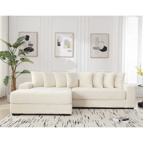 Bellemave® 111" Oversized Two - Piece L Shaped Corduroy Sofa with Armrests and 8 Throw Pillows - Bellemave