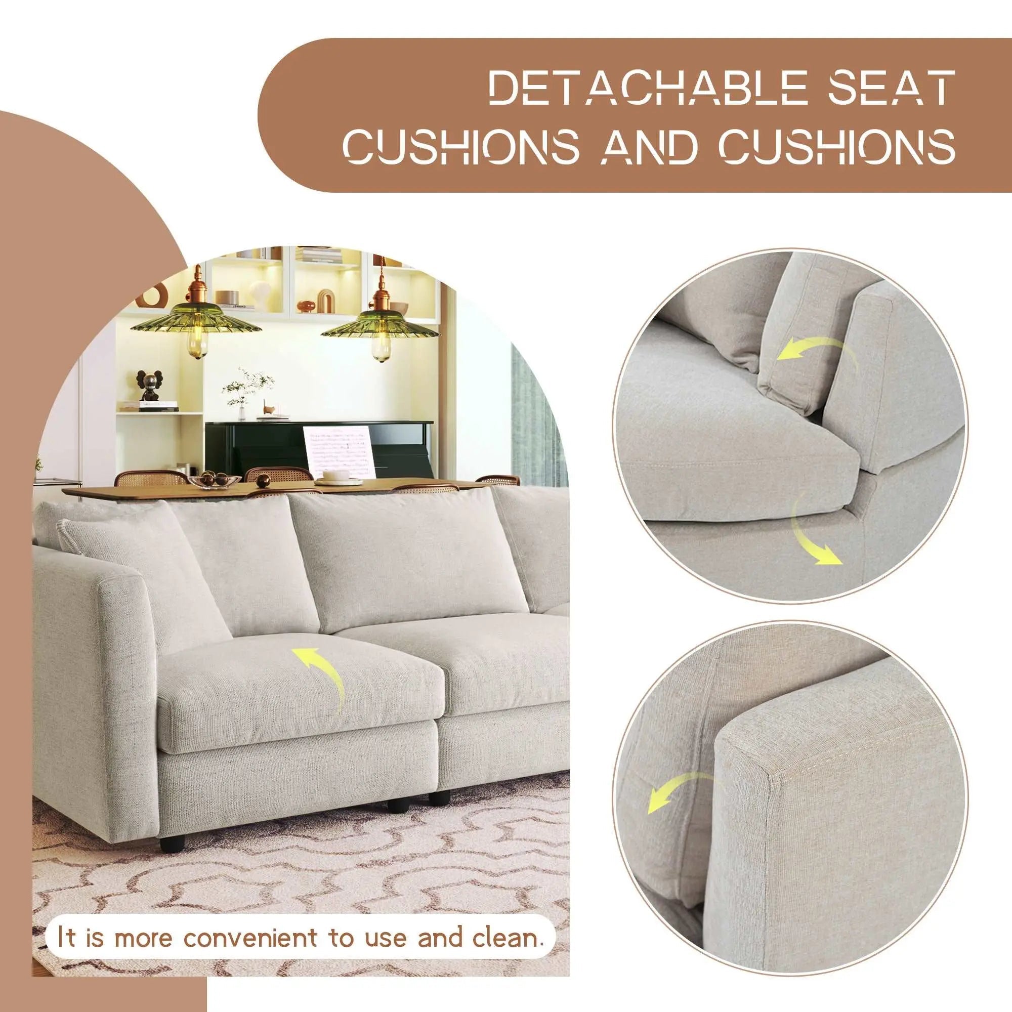 Bellemave® 111.4" Three Indoor Cushioned Combination Sofas with Three Pillows and Curved Seat - Bellemave