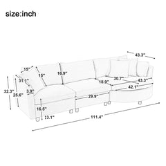 Bellemave® 111.4" Three Indoor Cushioned Combination Sofas with Three Pillows and Curved Seat - Bellemave
