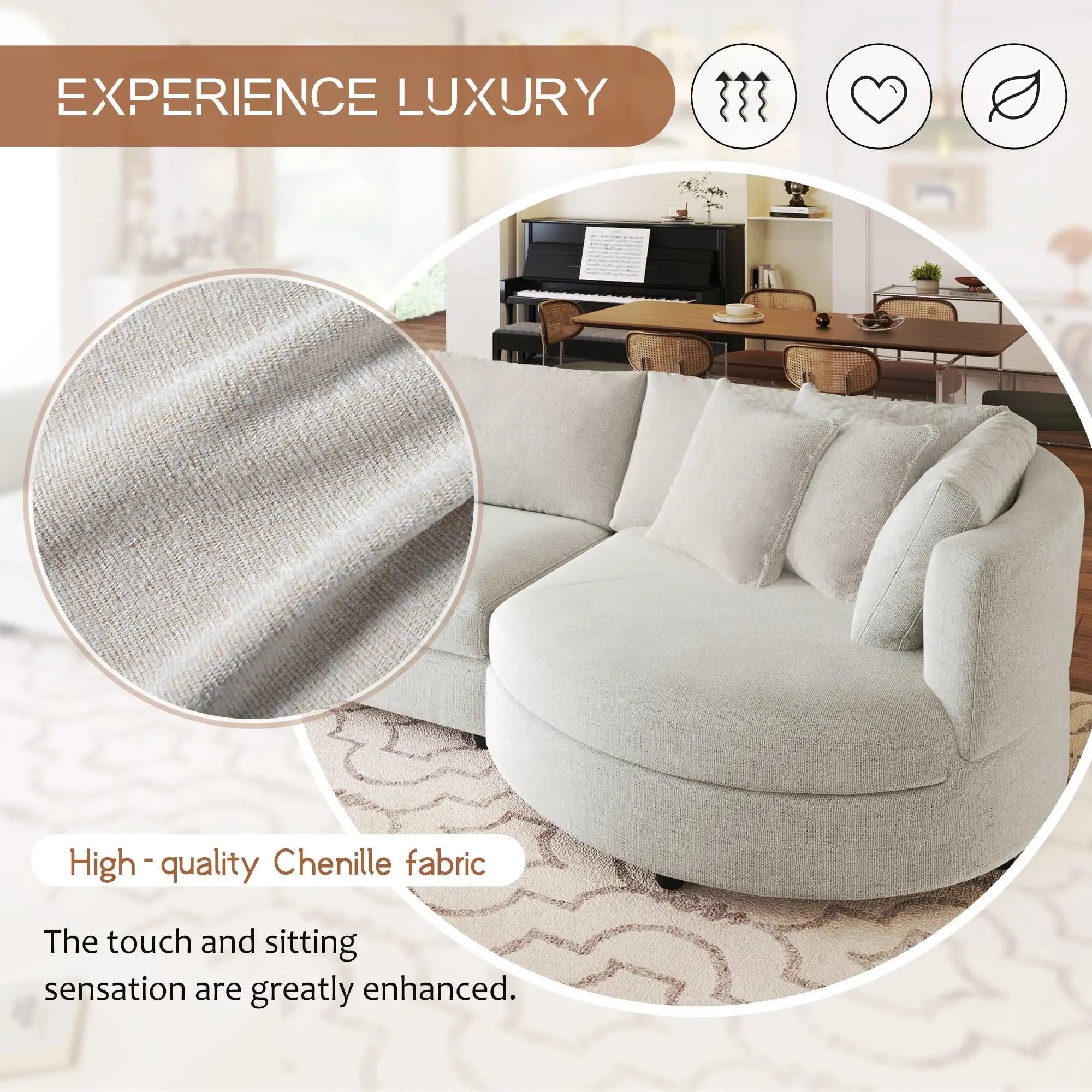 Bellemave® 111.4" Three Indoor Cushioned Combination Sofas with Three Pillows and Curved Seat - Bellemave