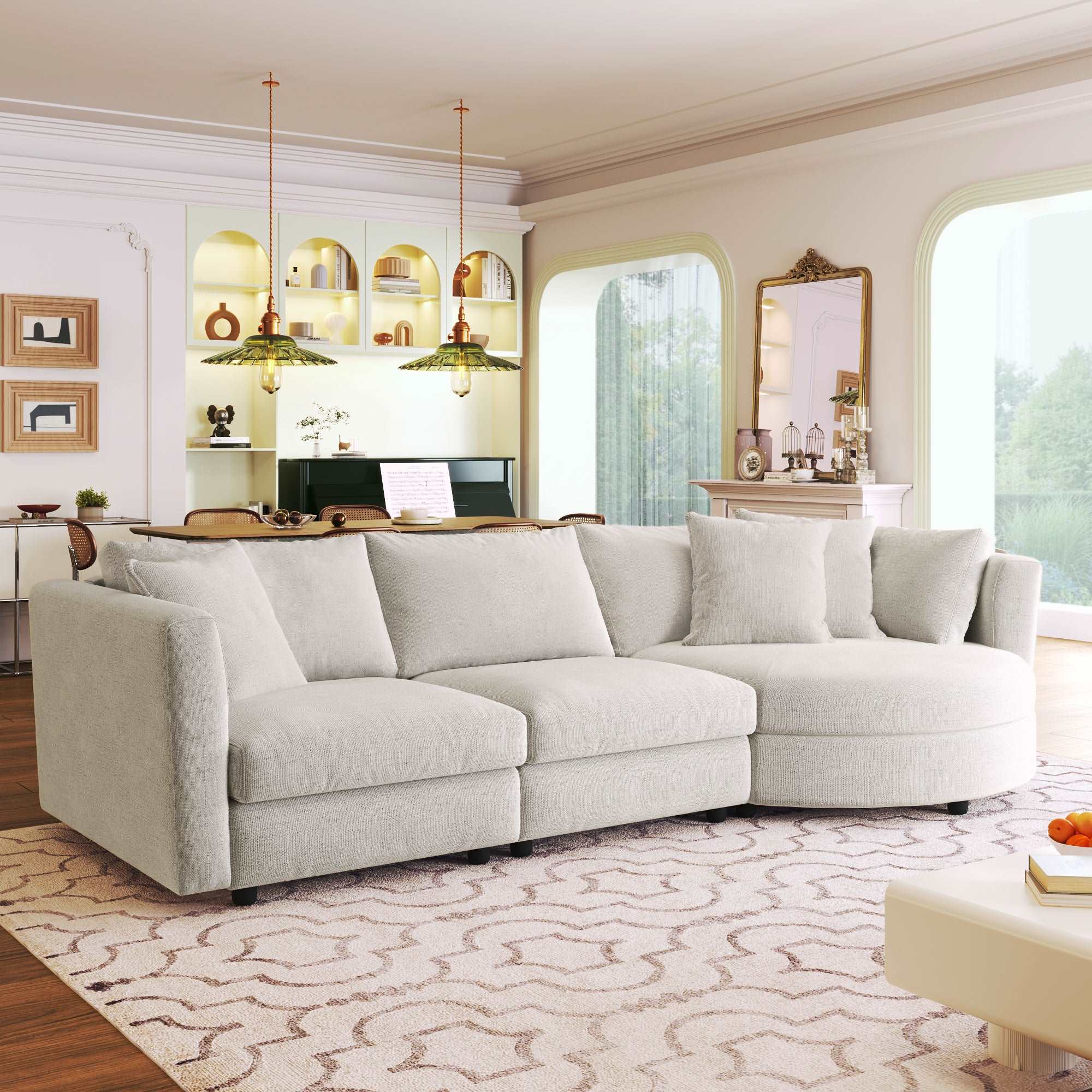 Bellemave® 111.4" Three Indoor Cushioned Combination Sofas with Three Pillows and Curved Seat - Bellemave