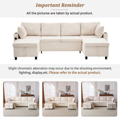 Bellemave® 111.8" Sectional Sofa Pull - Out Sofa Bed with Large Storage Space, Two USB Ports and Two Cup Holders - Bellemave