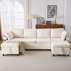 Bellemave® 111.8" Sectional Sofa Pull - Out Sofa Bed with Large Storage Space, Two USB Ports and Two Cup Holders - Bellemave