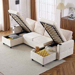 Bellemave® 111.8" Sectional Sofa Pull - Out Sofa Bed with Large Storage Space, Two USB Ports and Two Cup Holders - Bellemave