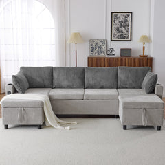 Bellemave® 111.8" Sectional Sofa Pull - Out Sofa Bed with Large Storage Space, Two USB Ports and Two Cup Holders - Bellemave