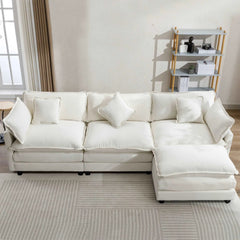 Bellemave® 112.2" L - Shape Chenille Upholstered Sofa for Living Room Modern Luxury Sofa Couch with Ottoman and 5 Pillows - Bellemave
