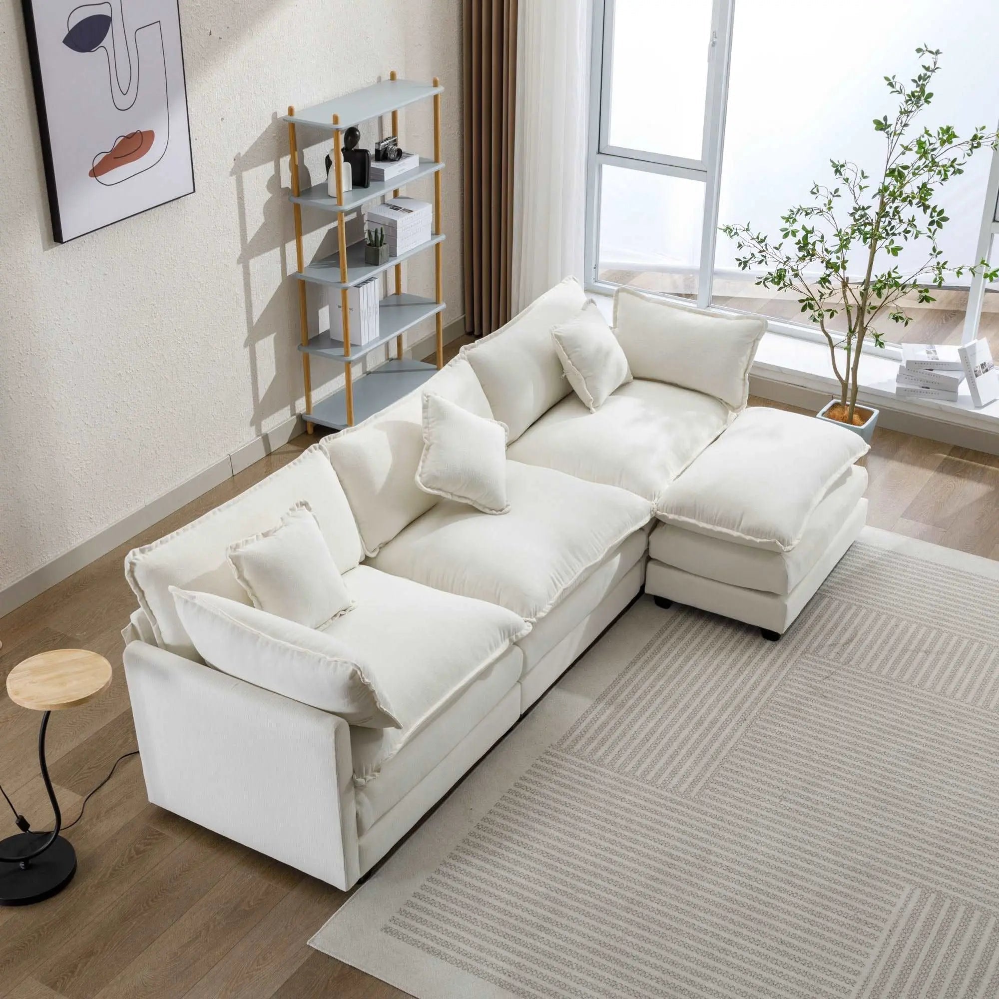 Bellemave® 112.2" L - Shape Chenille Upholstered Sofa for Living Room Modern Luxury Sofa Couch with Ottoman and 5 Pillows - Bellemave
