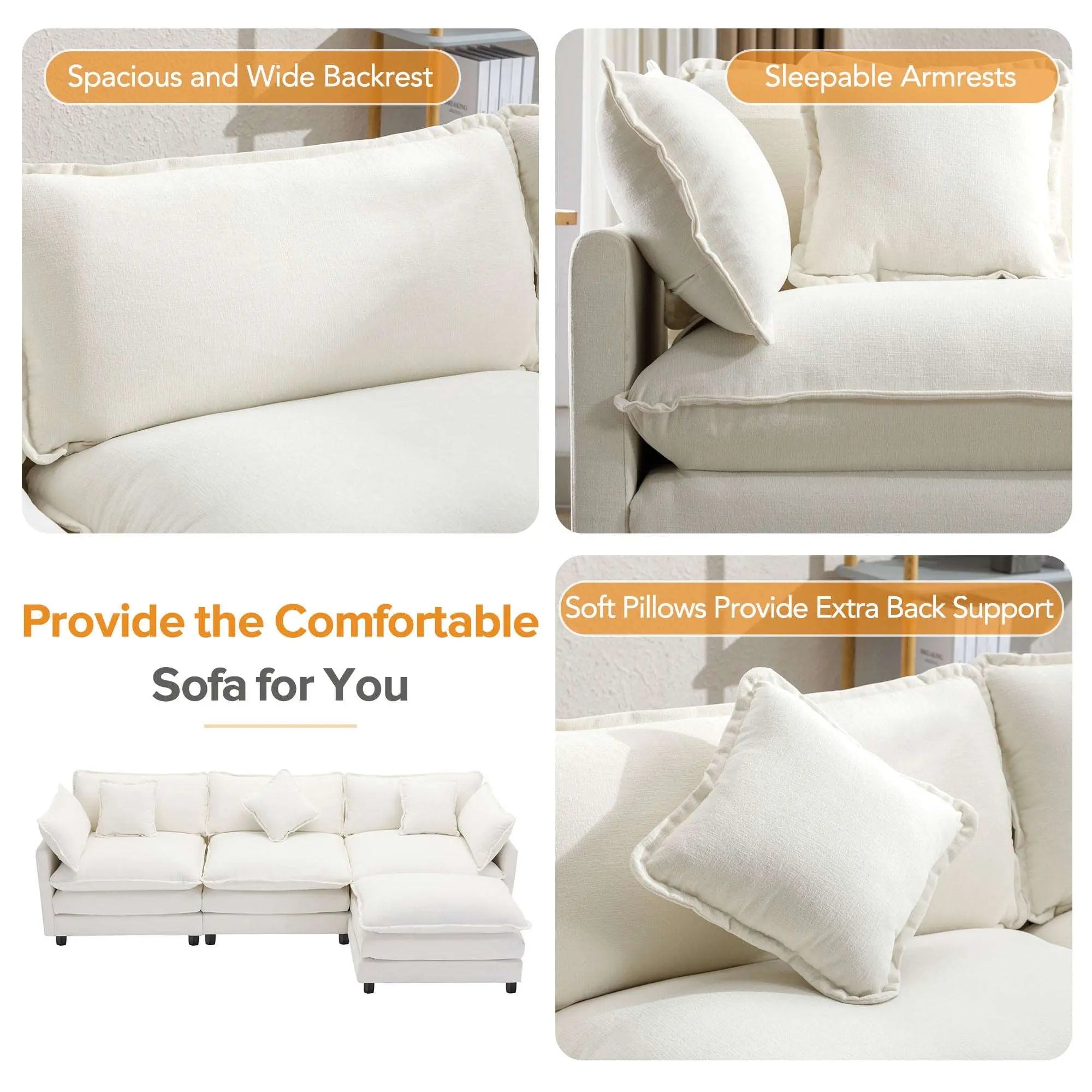 Bellemave® 112.2" L - Shape Chenille Upholstered Sofa for Living Room Modern Luxury Sofa Couch with Ottoman and 5 Pillows - Bellemave