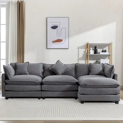 Bellemave® 112.2" L - Shape Chenille Upholstered Sofa for Living Room Modern Luxury Sofa Couch with Ottoman and 5 Pillows - Bellemave