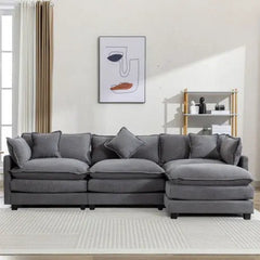 Bellemave® 112.2" L - Shape Chenille Upholstered Sofa for Living Room Modern Luxury Sofa Couch with Ottoman and 5 Pillows - Bellemave