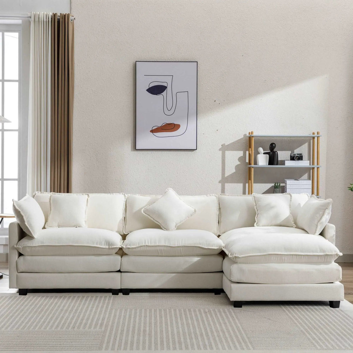 Bellemave® 112.2" L - Shape Chenille Upholstered Sofa for Living Room Modern Luxury Sofa Couch with Ottoman and 5 Pillows - Bellemave