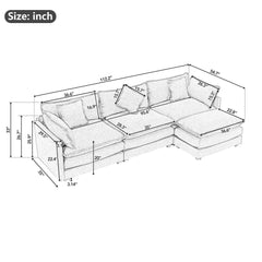 Bellemave® 112.2" L - Shape Chenille Upholstered Sofa for Living Room Modern Luxury Sofa Couch with Ottoman and 5 Pillows - Bellemave