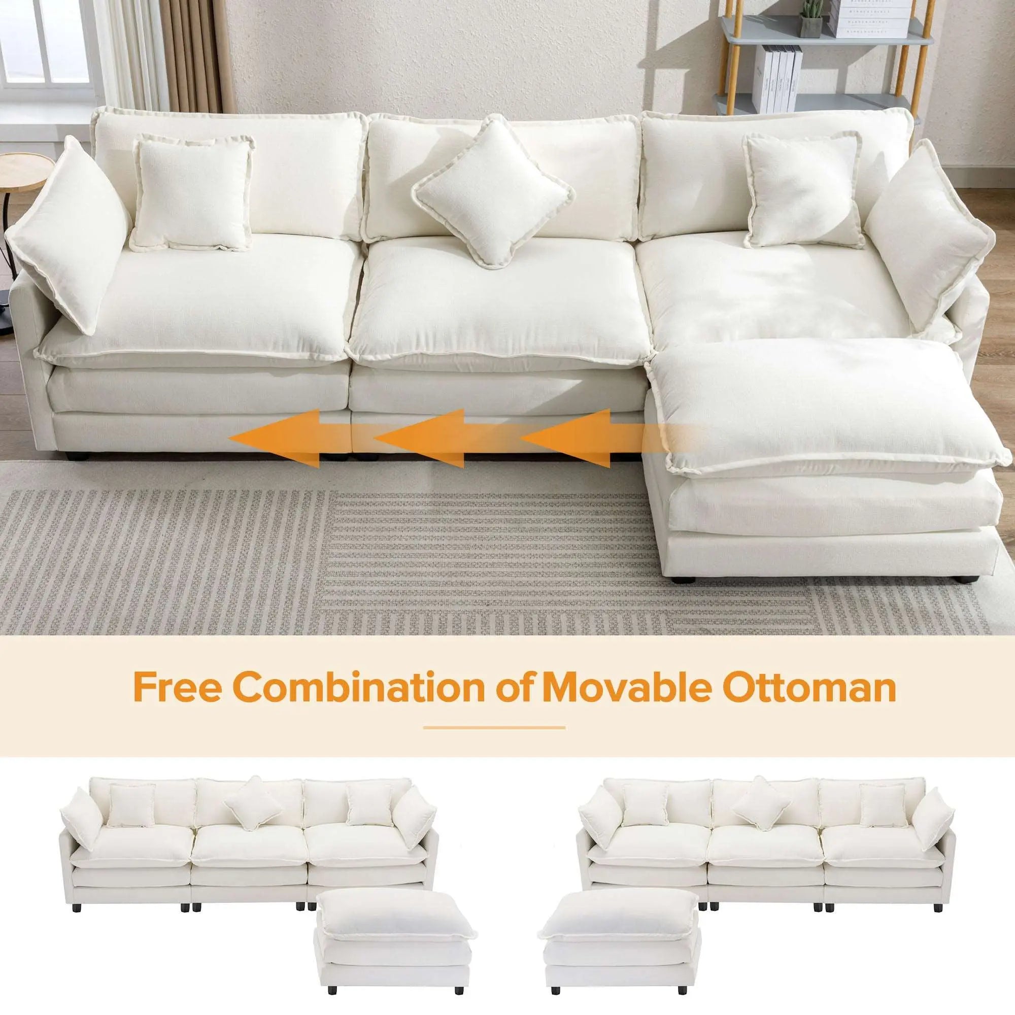Bellemave® 112.2" L - Shape Chenille Upholstered Sofa for Living Room Modern Luxury Sofa Couch with Ottoman and 5 Pillows - Bellemave