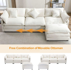 Bellemave® 112.2" L - Shape Chenille Upholstered Sofa for Living Room Modern Luxury Sofa Couch with Ottoman and 5 Pillows - Bellemave