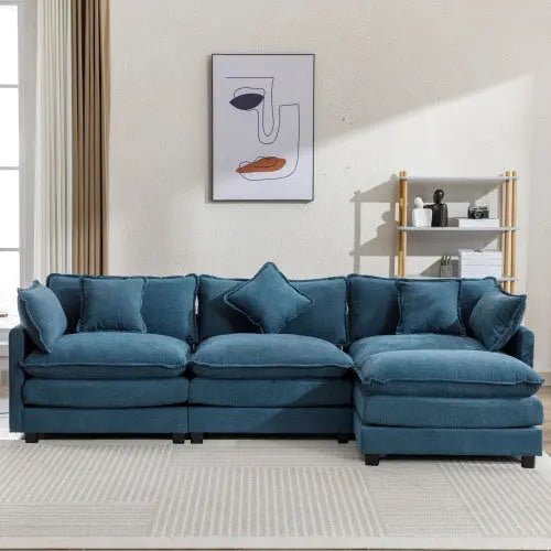Bellemave® 112.2" L - Shape Chenille Upholstered Sofa for Living Room Modern Luxury Sofa Couch with Ottoman and 5 Pillows - Bellemave
