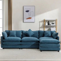 Bellemave® 112.2" L - Shape Chenille Upholstered Sofa for Living Room Modern Luxury Sofa Couch with Ottoman and 5 Pillows - Bellemave