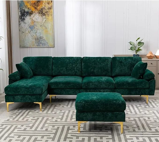 Bellemave® 114" U - Shape Sectional Sofa, Mid Century Modern Couch with Chaise and Ottoman - Bellemave