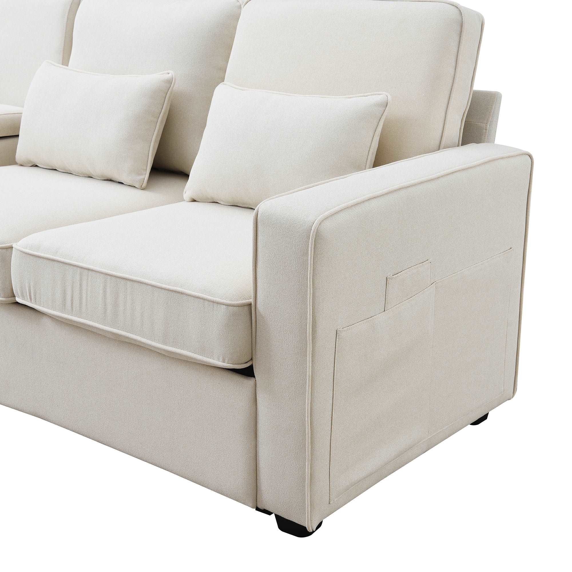 Bellemave® 114.2" Upholstered Sofa with Console and 2 Cupholders,2 USB Ports and 4 Pillows - Bellemave