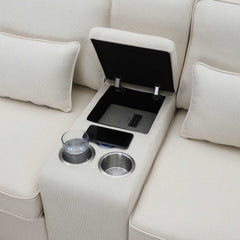 Bellemave® 114.2" Upholstered Sofa with Console and 2 Cupholders,2 USB Ports and 4 Pillows - Bellemave