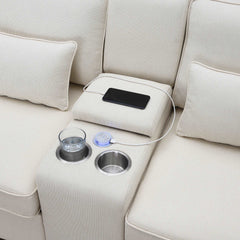 Bellemave® 114.2" Upholstered Sofa with Console and 2 Cupholders,2 USB Ports and 4 Pillows - Bellemave