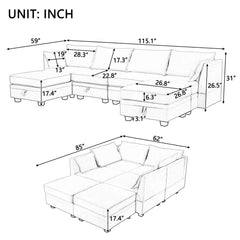 Bellemave® 115.1" Modern Large U - Shape Modular Sectional Sofa, Convertible Sofa Bed with Reversible Chaise - Bellemave